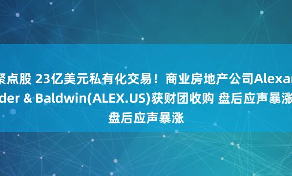 聚点股 23亿美元私有化交易！商业房地产公司Alexander & Baldwin(ALEX.US)获财团收购 盘后应声暴涨